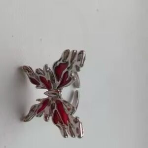 Stylish Silver and Red Butterfly Brooch